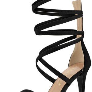 Women's Faux Suede Lace Up Open Toe Stiletto Heels 10 for Office Party